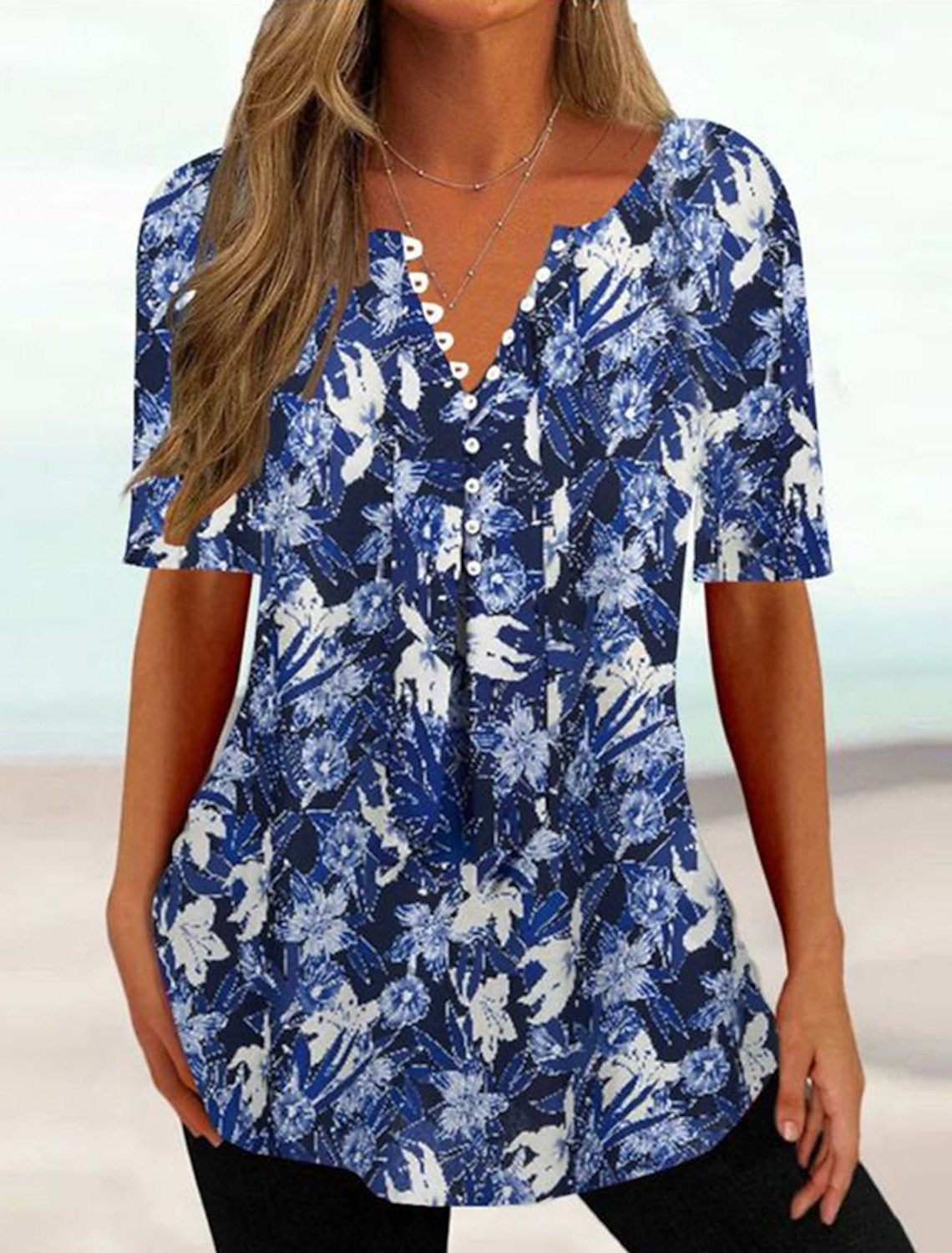 Summer Women's Button Geometric Print Casual Top
