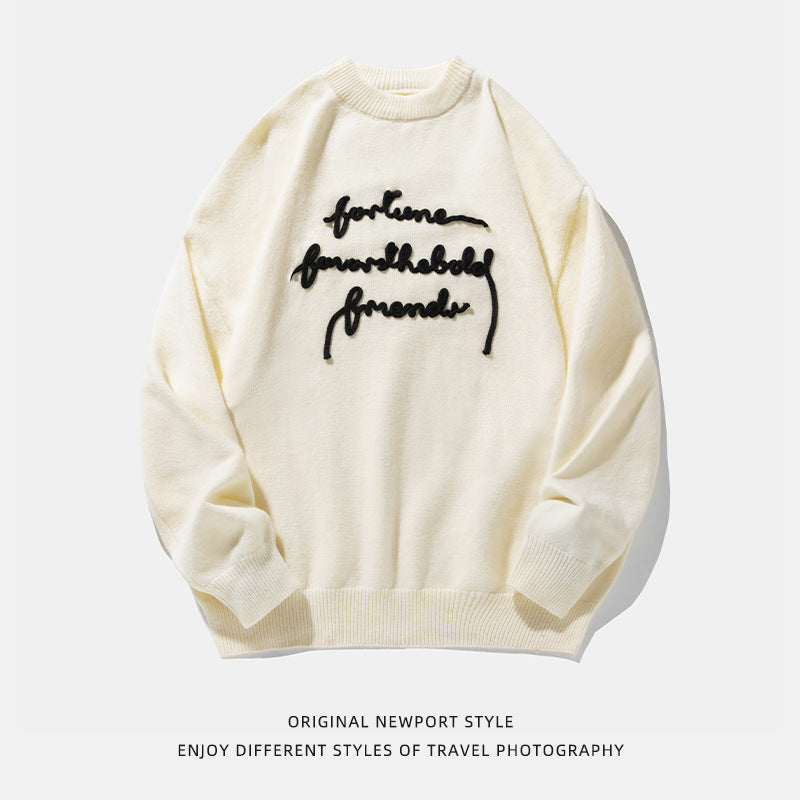 Three-dimensional Letter Plate Flower Design Warm Sweater Male Couple