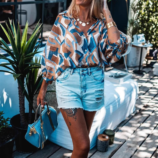 Summer New Bat Sleeve Loose Printed Top