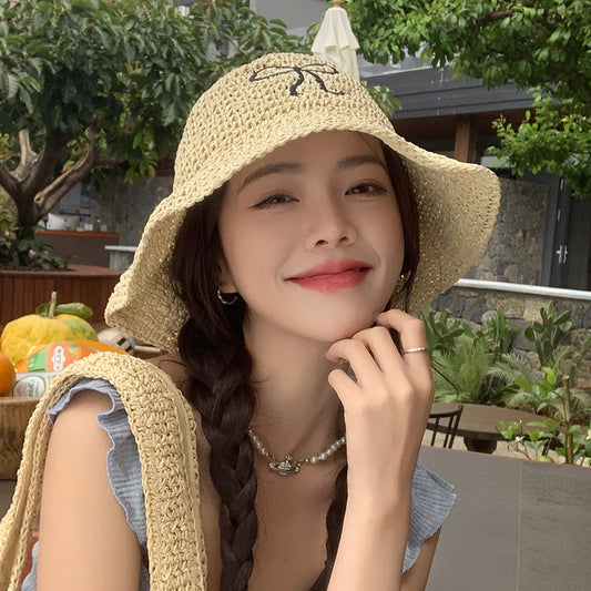 Bow Straw Hat Female Summer Travel Sun-proof Beach Seaside Sunhat