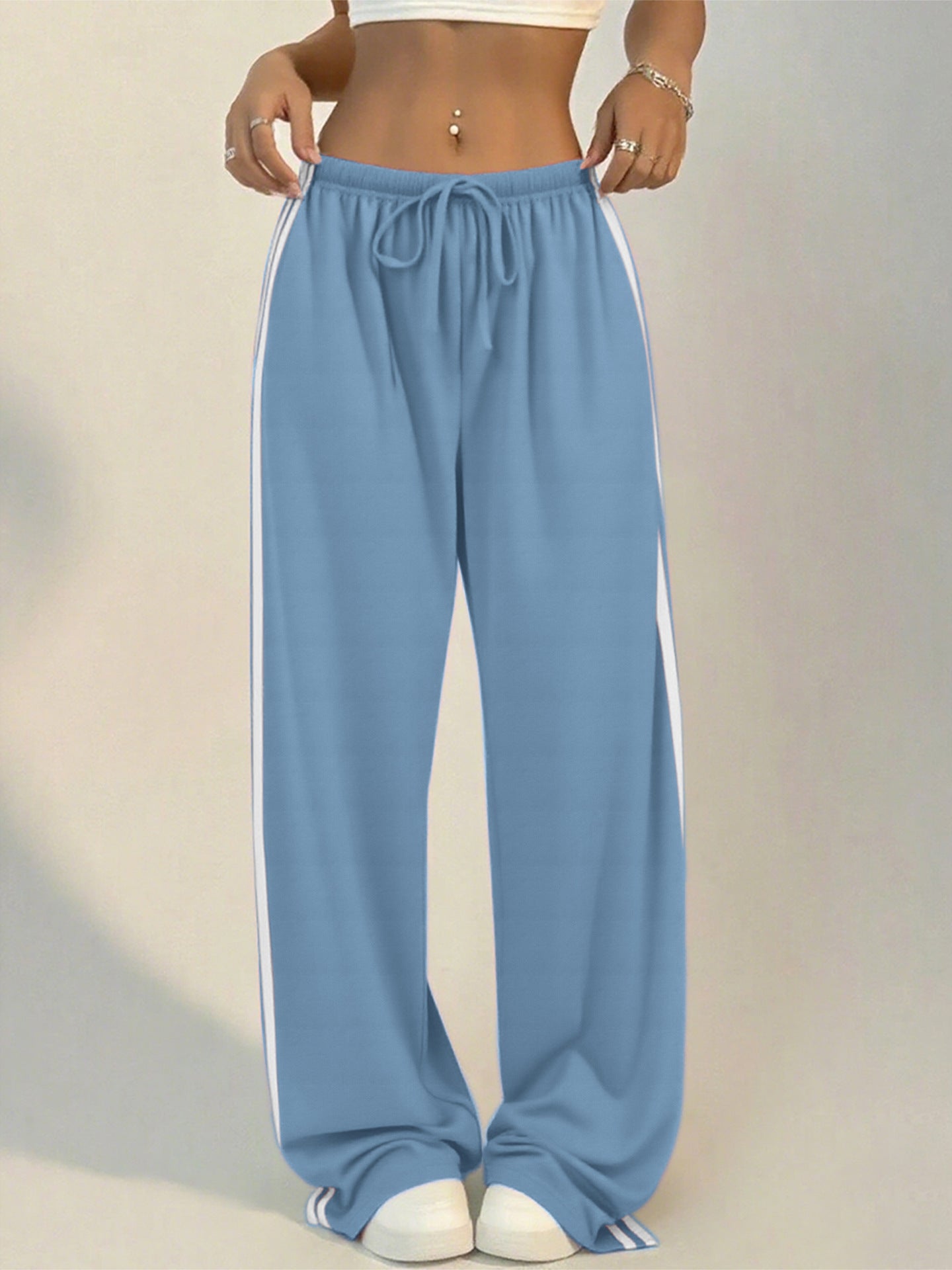 Womens Striped Slit-Edge Wide Leg Casual Pants