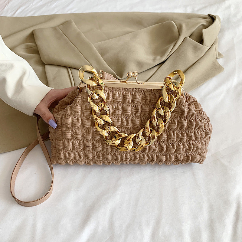 Folded Chain Metal Clip Pocket Single Shoulder Messenger Bag