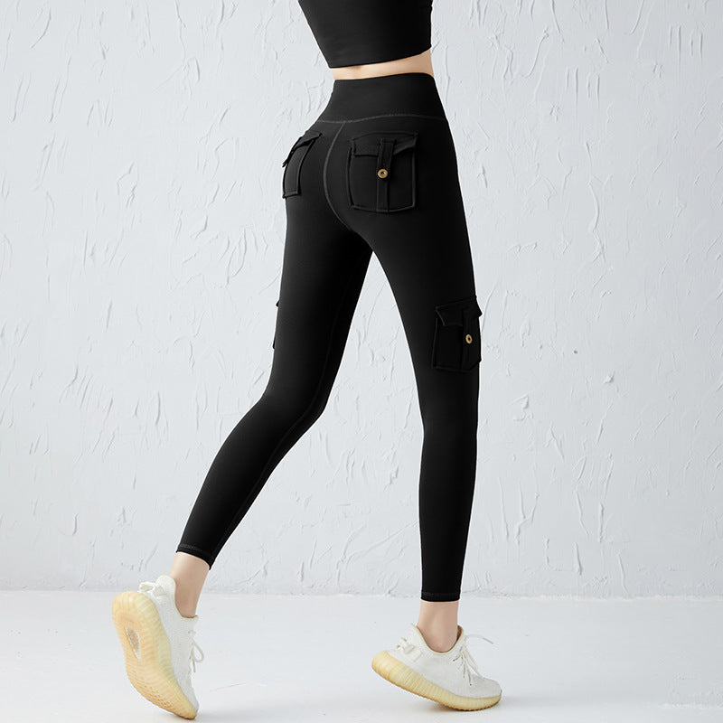 Workwear Pocket Sports Cropped Trousers High Waist Hip Pants