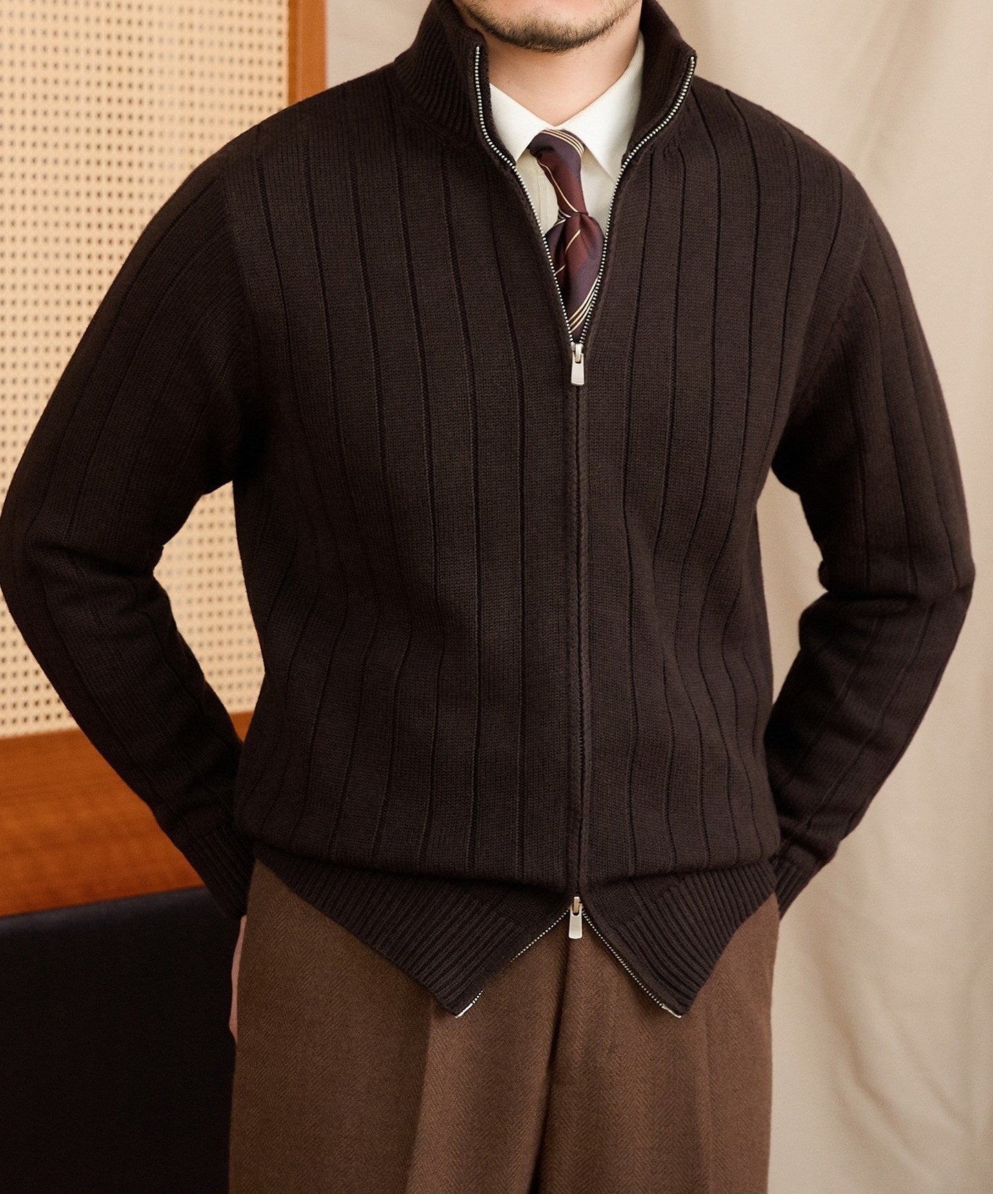 Versatile Wool-blend Slim-fit Turtleneck Knit Sweater Jacket