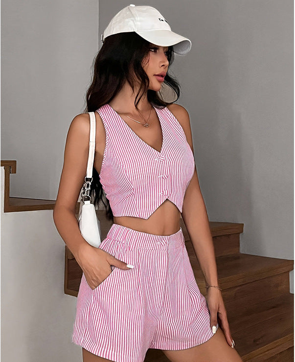 Little Horse Vest Set High-Waist Casual Shorts, Comfortable Sporty Top-and-Bottom Womens Set