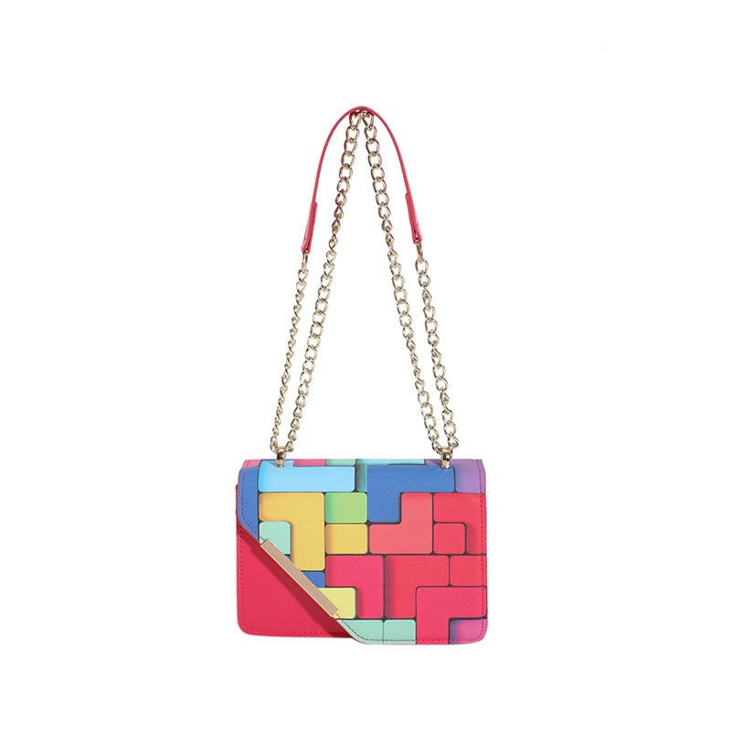 Western Style Chain Women's Fashion Color Contrast Crossbody