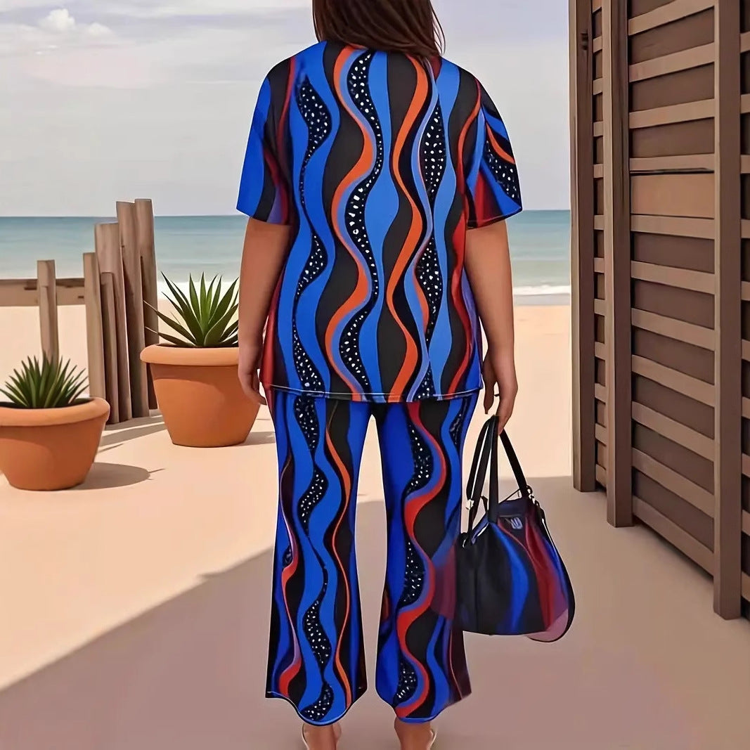 Womens Dynamic Ripple Blue And Orange Color-Block Set