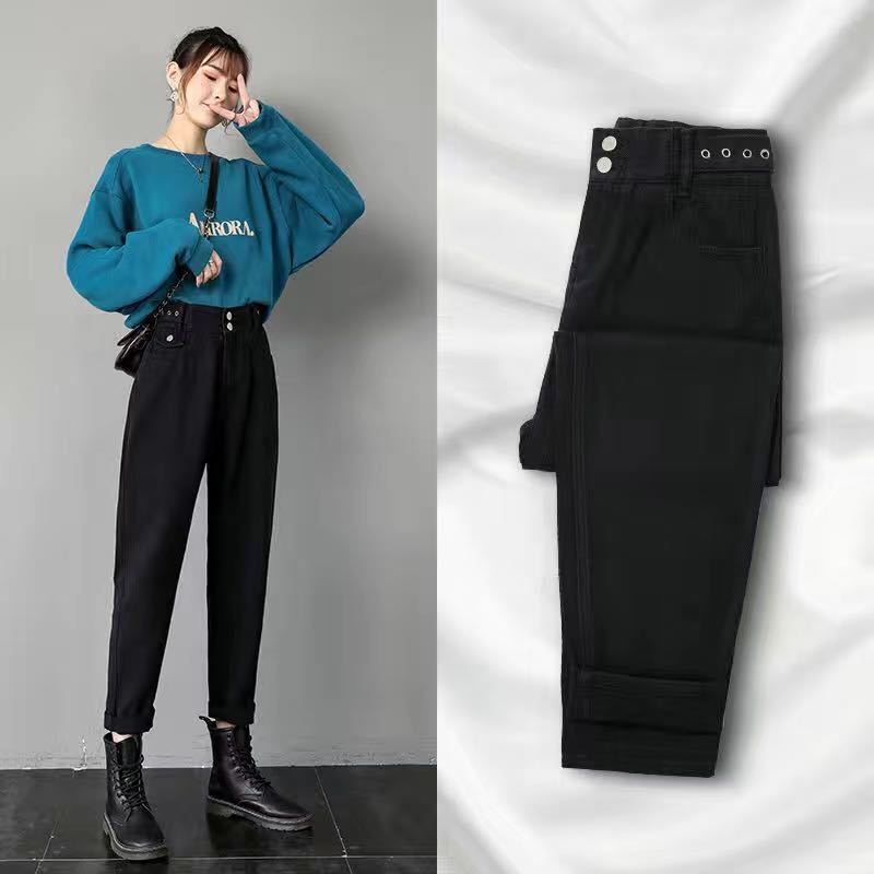 Plus Velvet Was Thin All Match New Loose Black Trousers