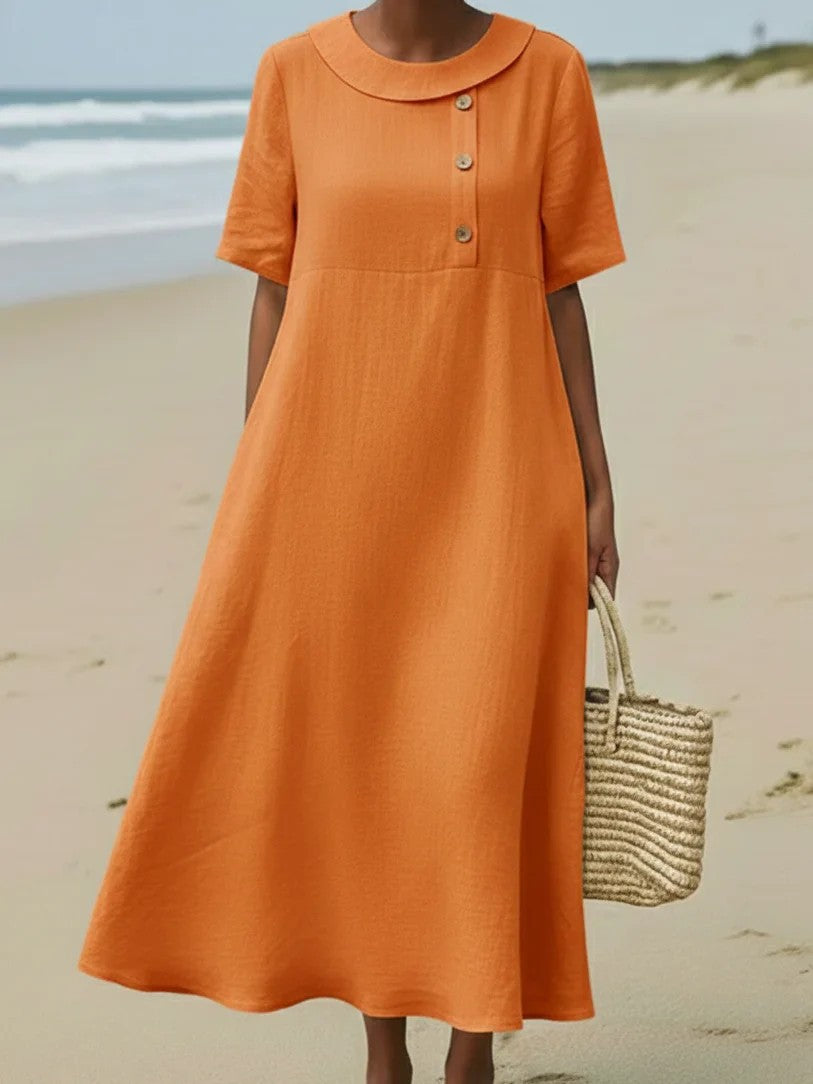 Solid-color Comfortable Crew-neck Loose-fitting Dress For Women