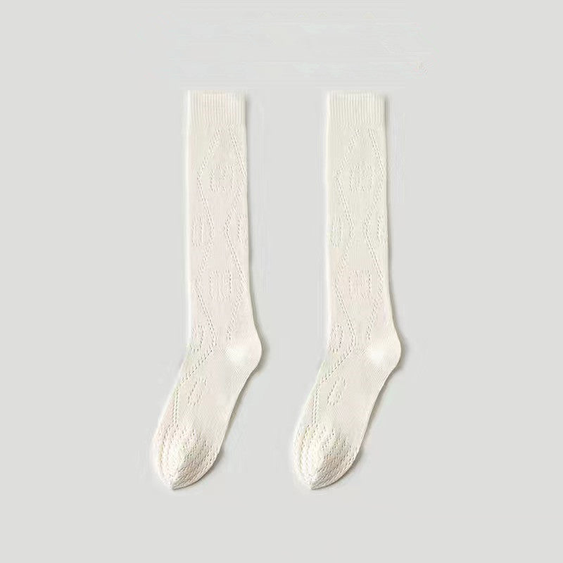 Japanese Hollow Calf Socks JK Style Black And White Simple Pile Socks