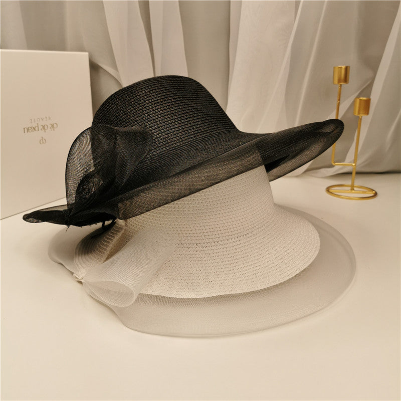 Mesh Big Brim Bow Papyrus Hat
