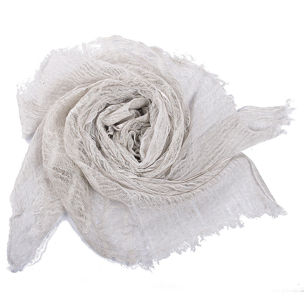 Solid Color Linen Scarf Retro Style Tassel Shawl For Women