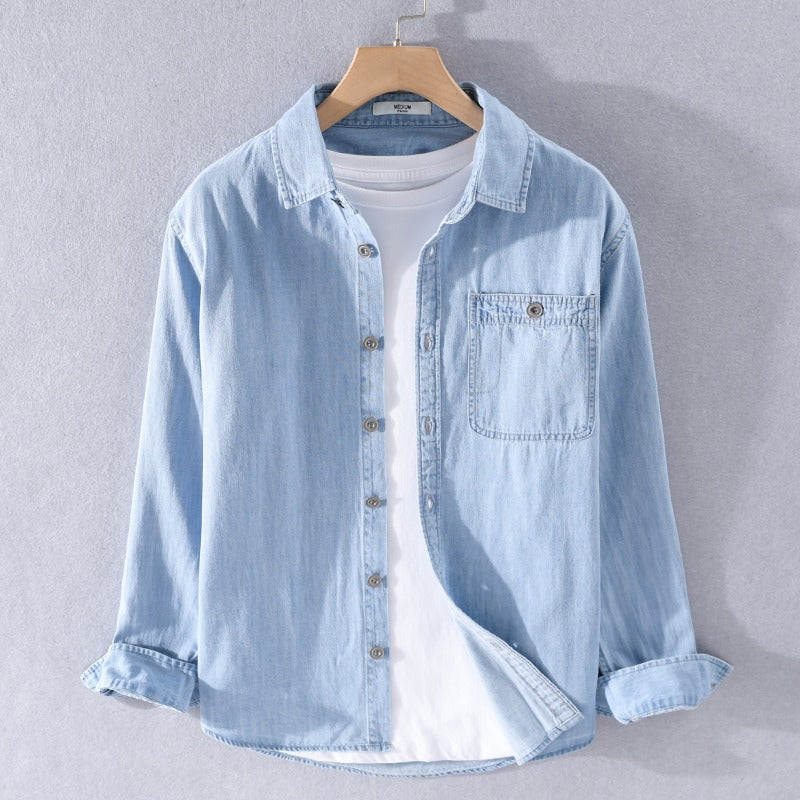 Afslappet All-Match Denim Skjorte Herrejakke
