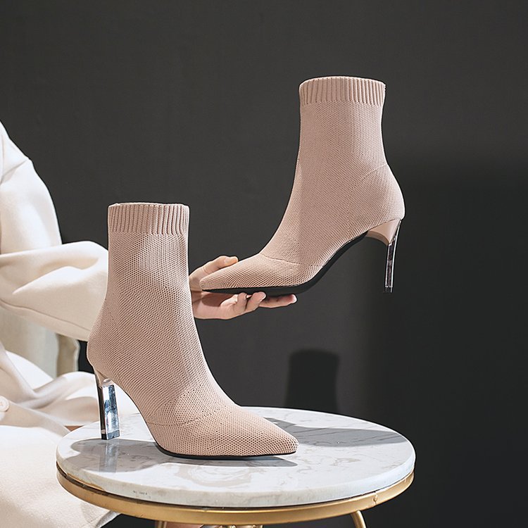 Knitted thick-heeled high-heeled socks