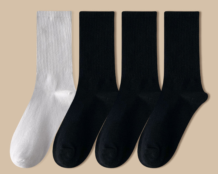 Solid Color Women's Mid Tube Socks Pure Cotton Tide Black