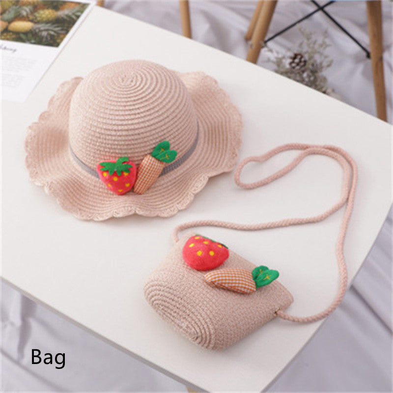 Children's Big Brim Shade Beach Straw Hat Bag