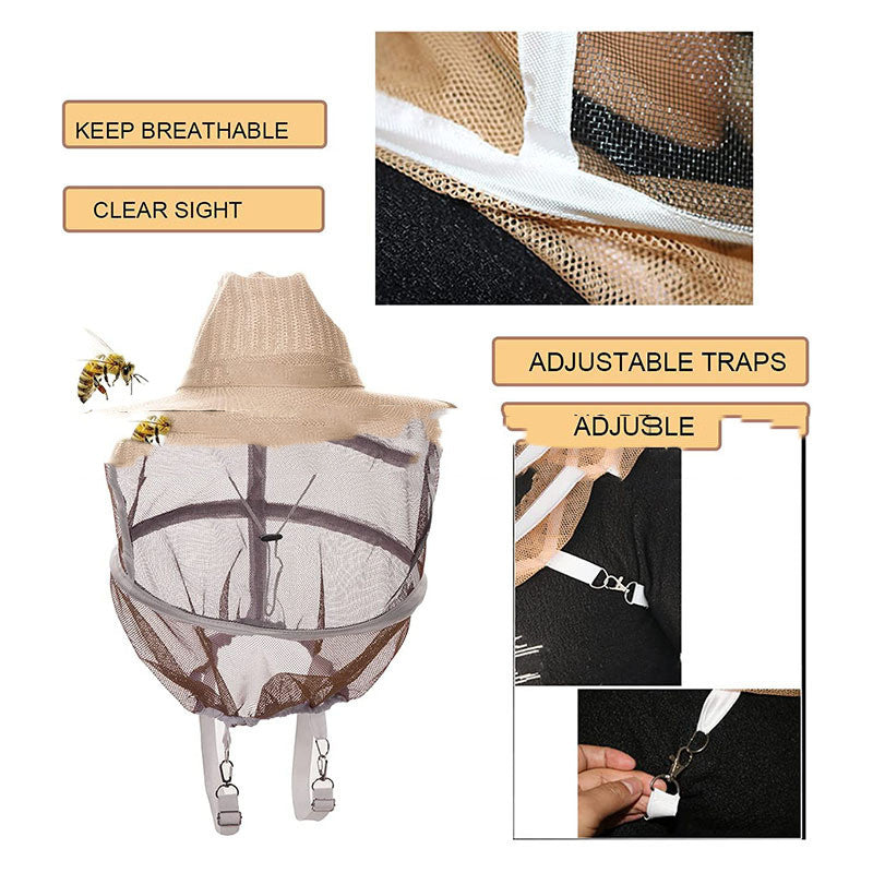 Denim Anti Bee Hat Fireproof Face Mesh Thick Steel Ring