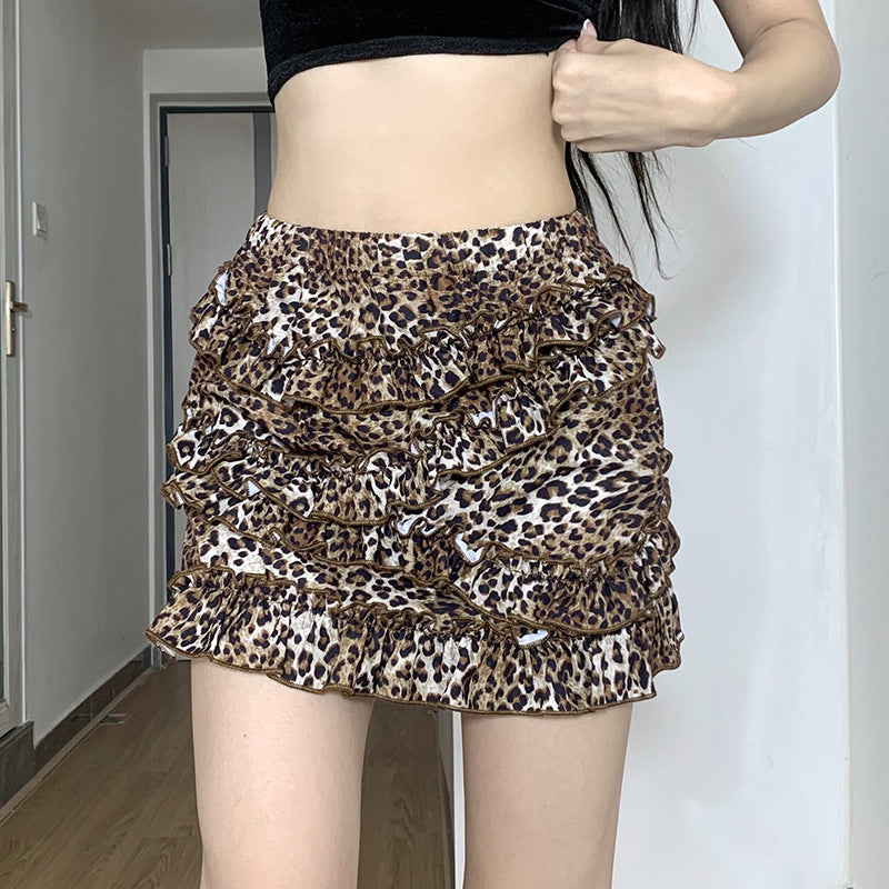 Hot Girl Sexet Leopardprint Træ Øre Syning Pigestil Kagekjole