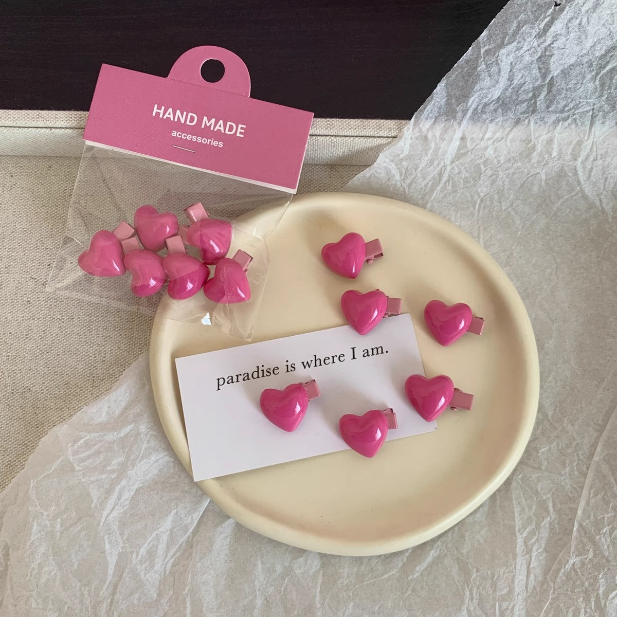 Peach Colors Delicate Heart Barrettes 6 Girls
