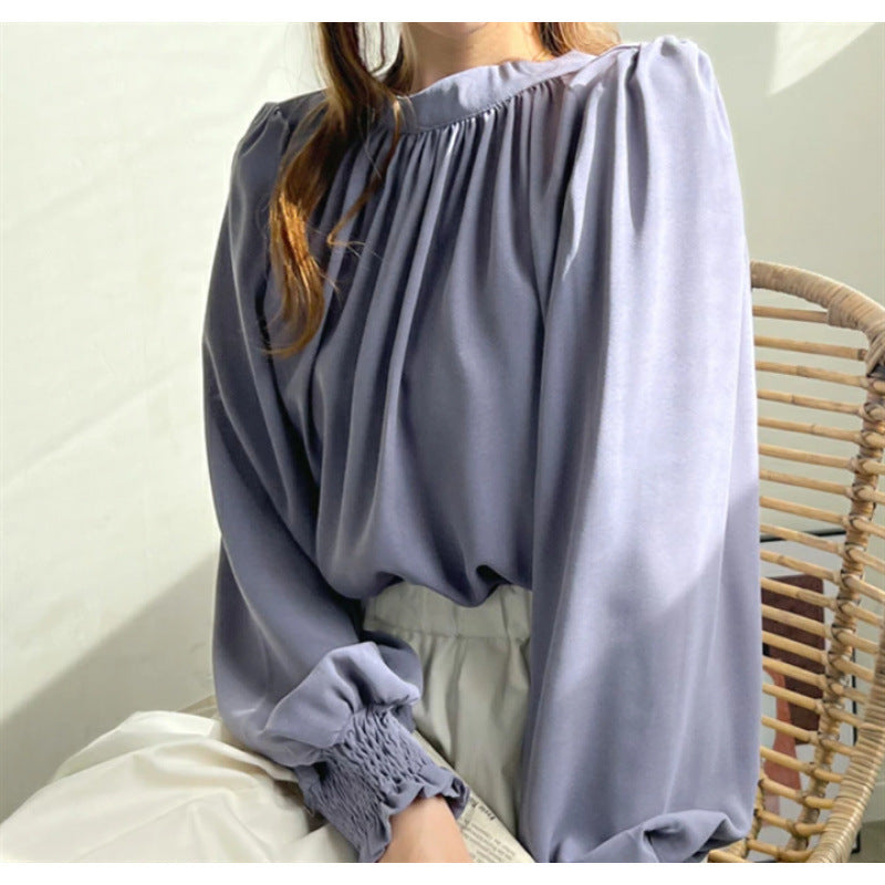 Spring And Summer High-neck Puff Sleeve Chiffon Shirt