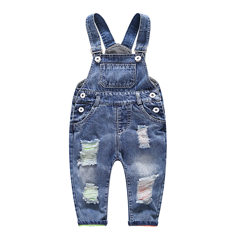 Boys' Fashion Simple Denim Suspender Pants