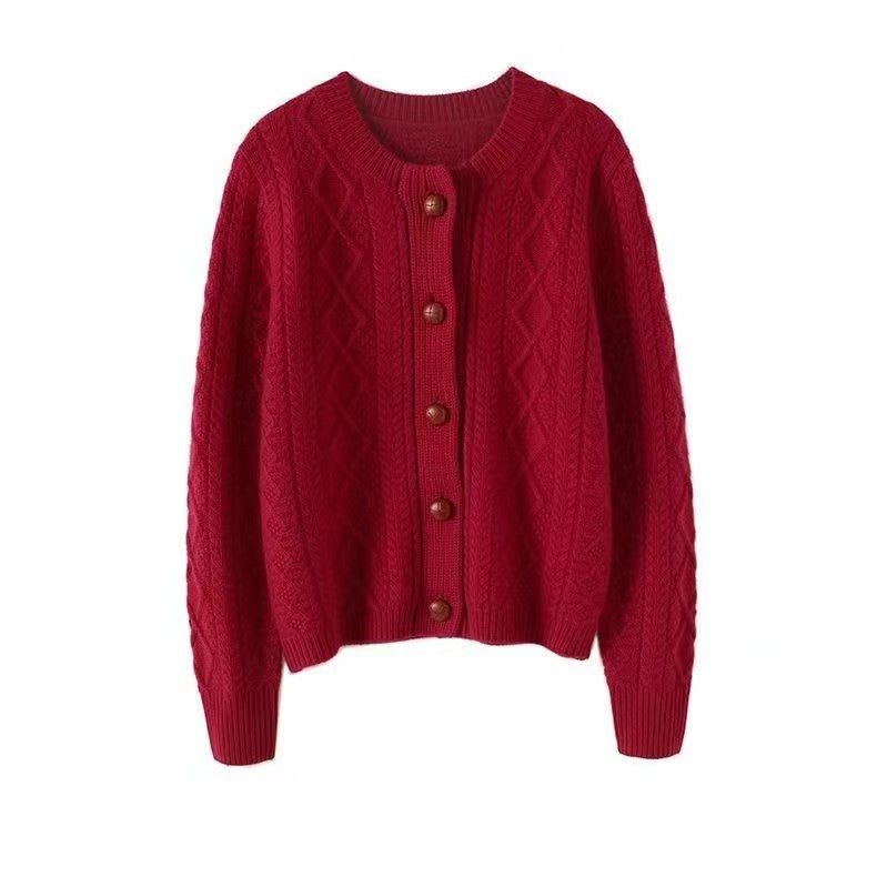 Crewneck strikket sweater i ren uld med diamantmønster, til overtøj eller lag-på-lag