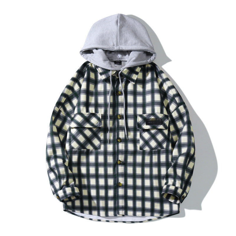 Mænds Hong Kong-stil Casual Langærmet Ternet Fleece Tyk Skjorte