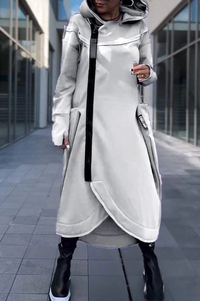 Women's Long Irregular Hem Zipper Fashion Pocket Sweatshirt