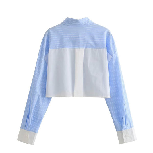 Long Sleeve Contrast Color Striped Shirt Shorts