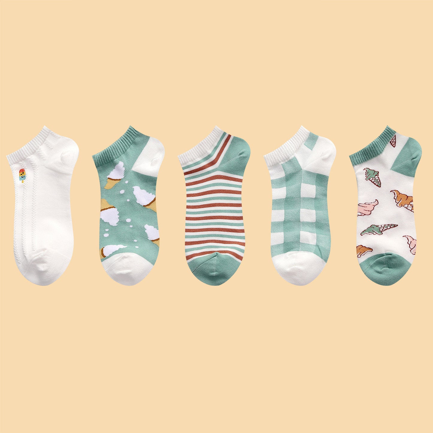 Embroidered Cartoon Fruit Strawberry Ice Cream Boat Socks Sweet Wild Socks