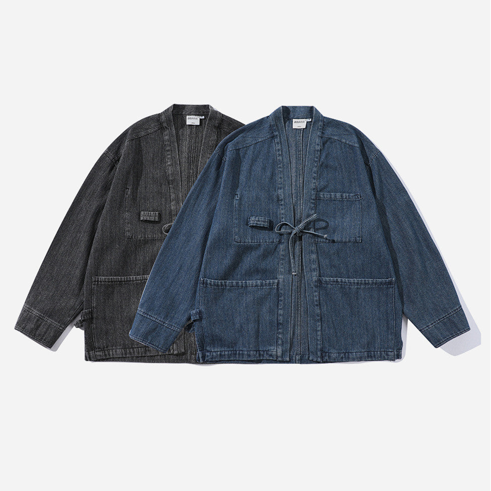 Men's Fashion Retro Characteristic Chinese Style Robe Denim Jacket