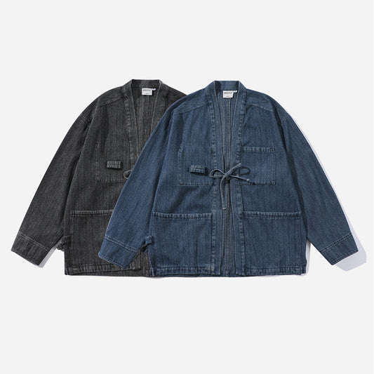 Men's Fashion Retro Characteristic Chinese Style Robe Denim Jacket