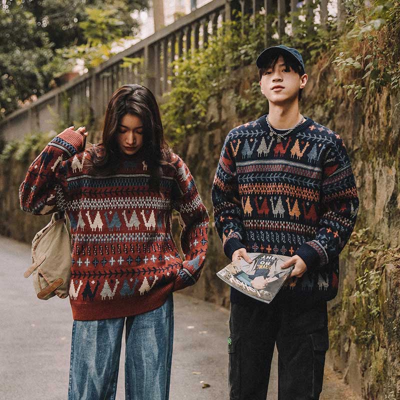 Japanese Trend Knitted Sweater Ethnic Style Couple Wear