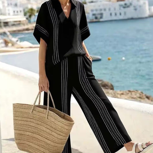 Women'S Loose Striped Wide Leg Pants Suit
