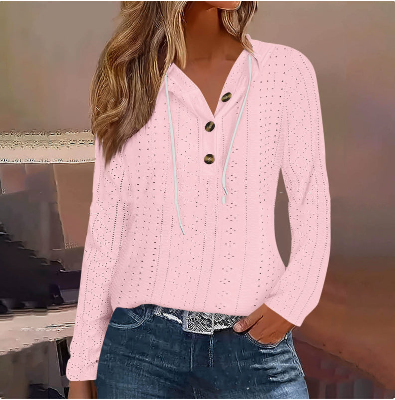 Autumn Solid Color Hollow Knitted Women's Long-sleeved Sweater