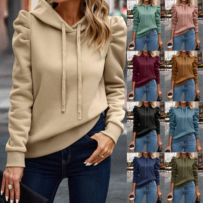 Fashionable Women's Solid-Color Casual Hoodie With Lapel And Hood