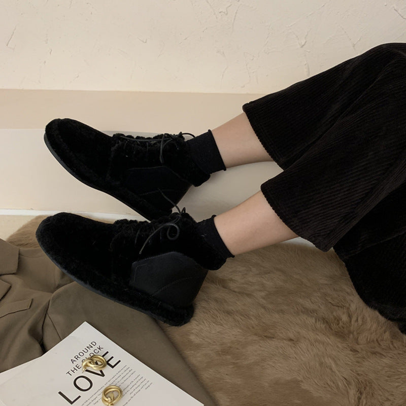 Warm Cotton Shoes With Fleece And Thick Fur