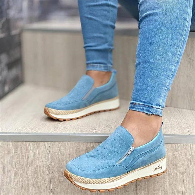 Ladies Solid Color Casual Round Toe Solid Color Soft Flat Canvas Shoes