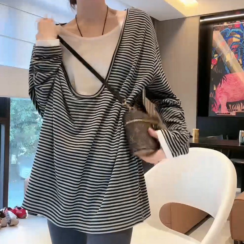 Fashionable Striped Long-sleeve Top