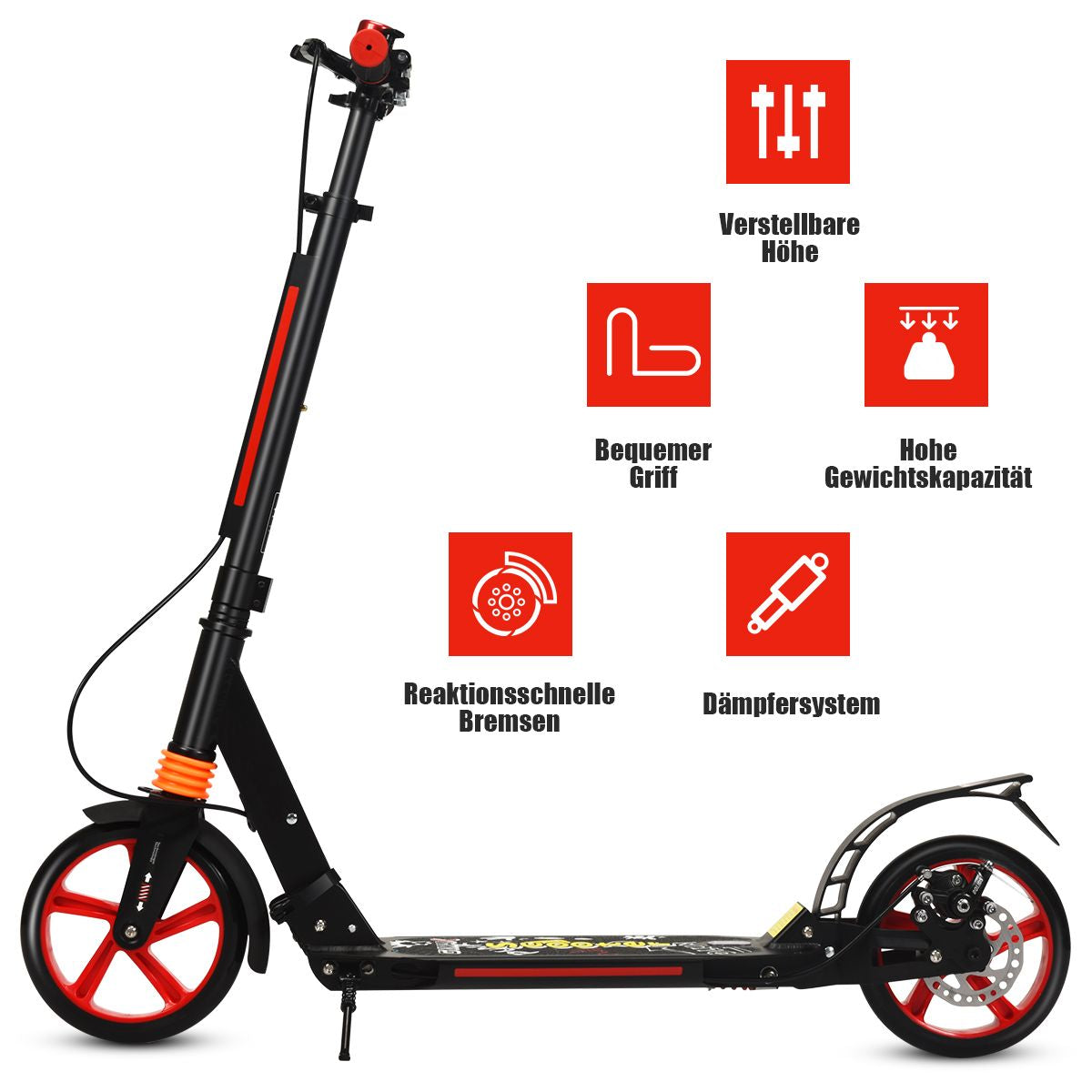 Klappbarer Kickscooter Mit Klingel & Ständer Höhenverstellbarer Scooter Roller Tretroller