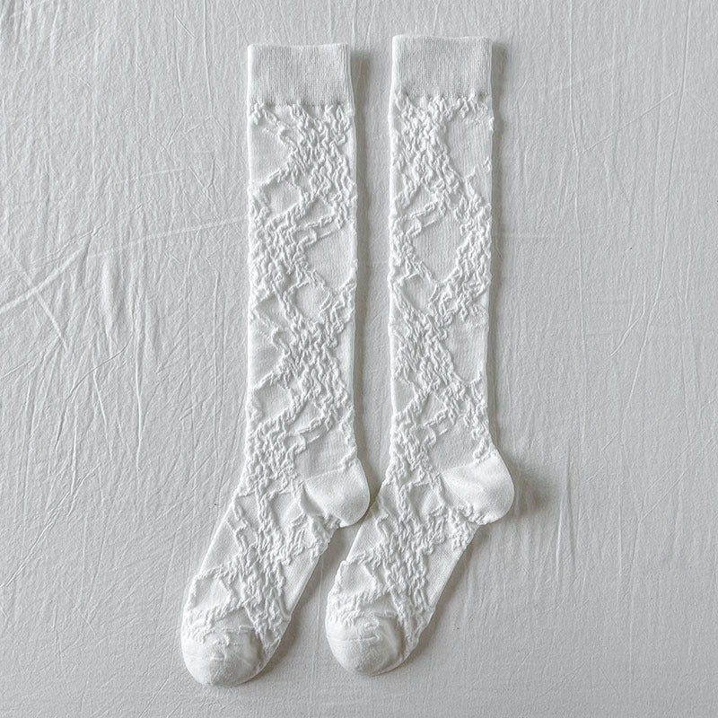 Calf Socks Diamond Grid Vertical Strip Net Stockings Hollow Retro Lolita Spring And Summer Thin Long Tube
