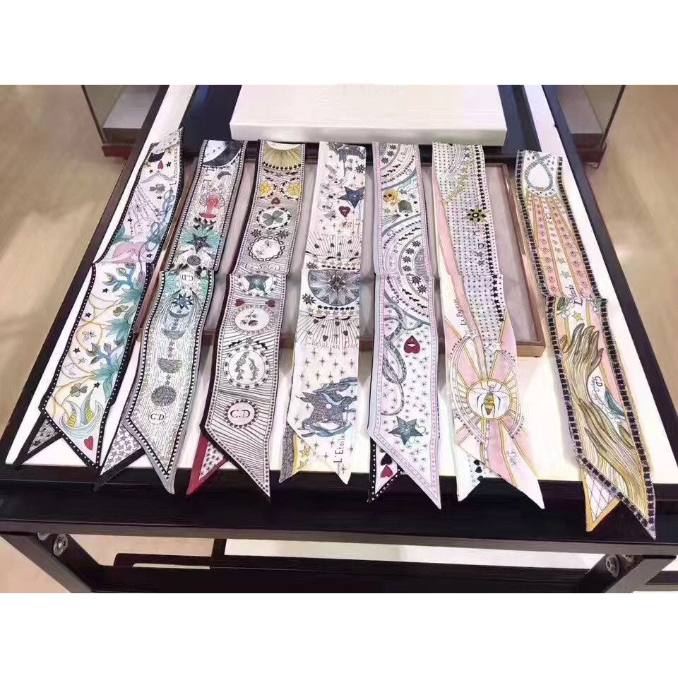 Tarot Series Double Layer Duplex Printing Twill Silk Tied Bag Handle Scarves