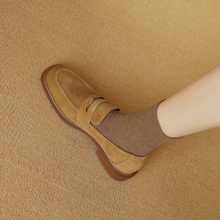 Women's Sheepskin Pumps With Square Toes And Retro Round Toes