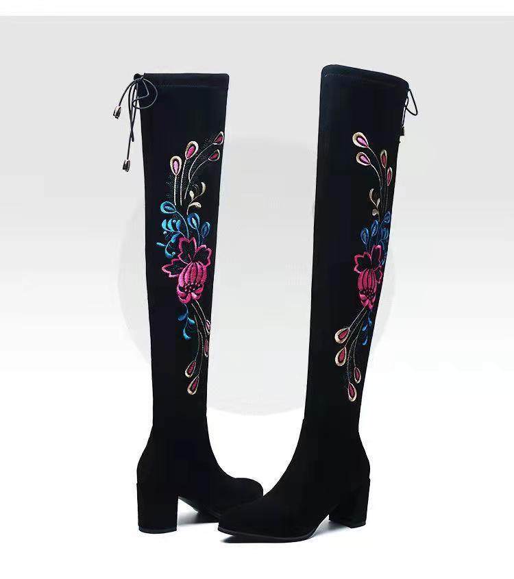 Women's Long Pointed Toe Thick-heeled Suede Boots