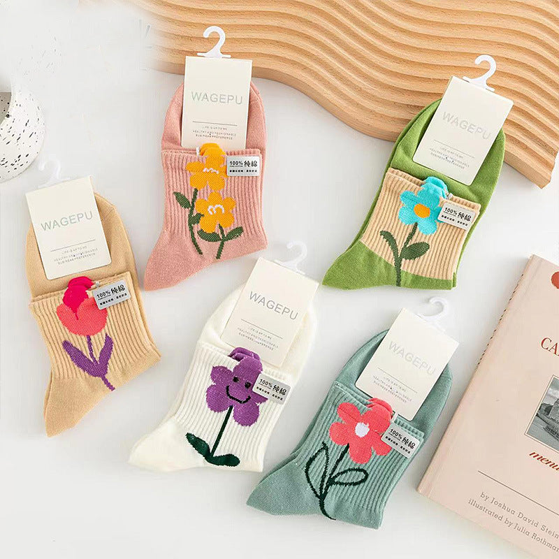 Cartoon Bear Ins Three-dimensional Flower Tulip Stockings Female