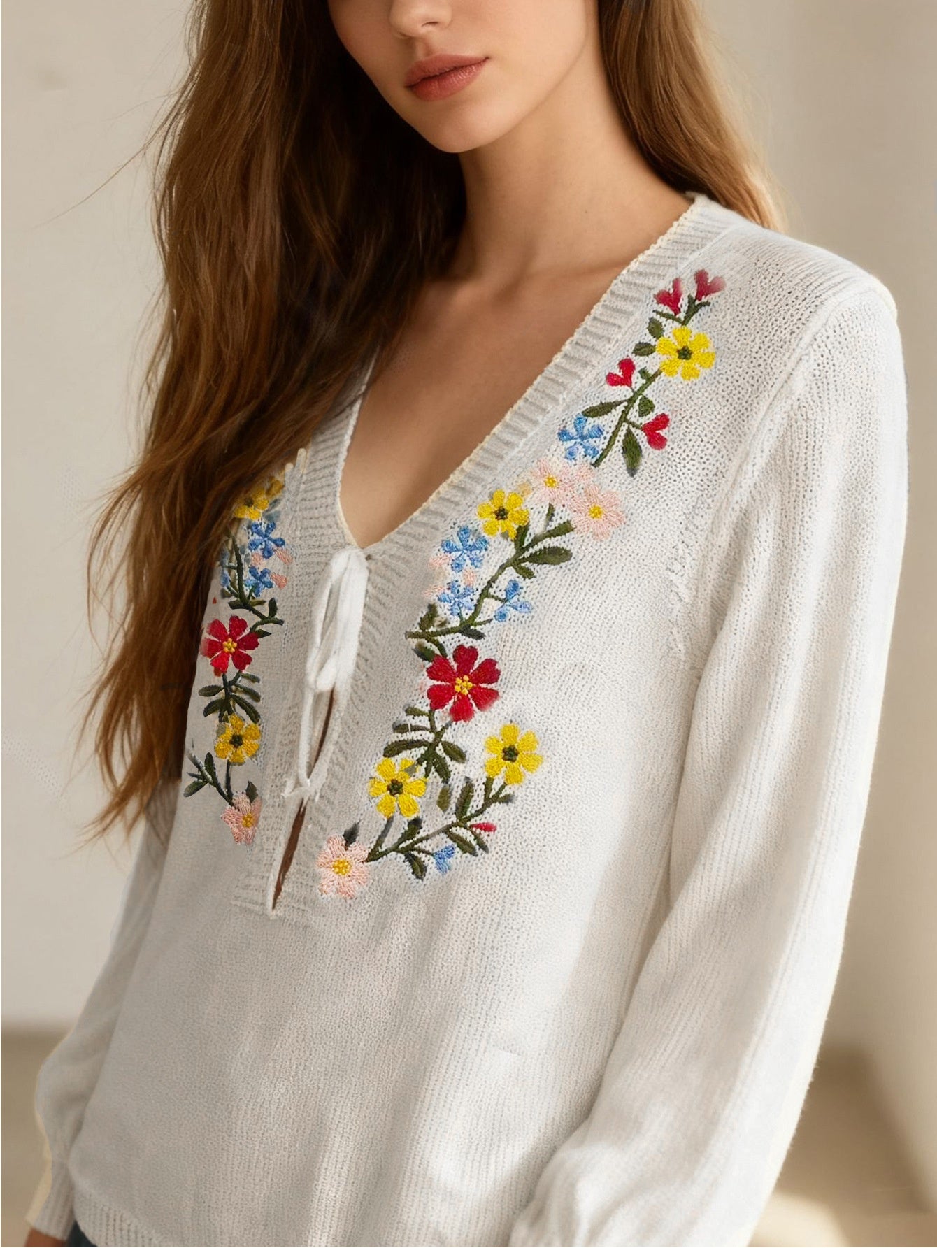 Retro Handmade Flower Loose All-matching Top