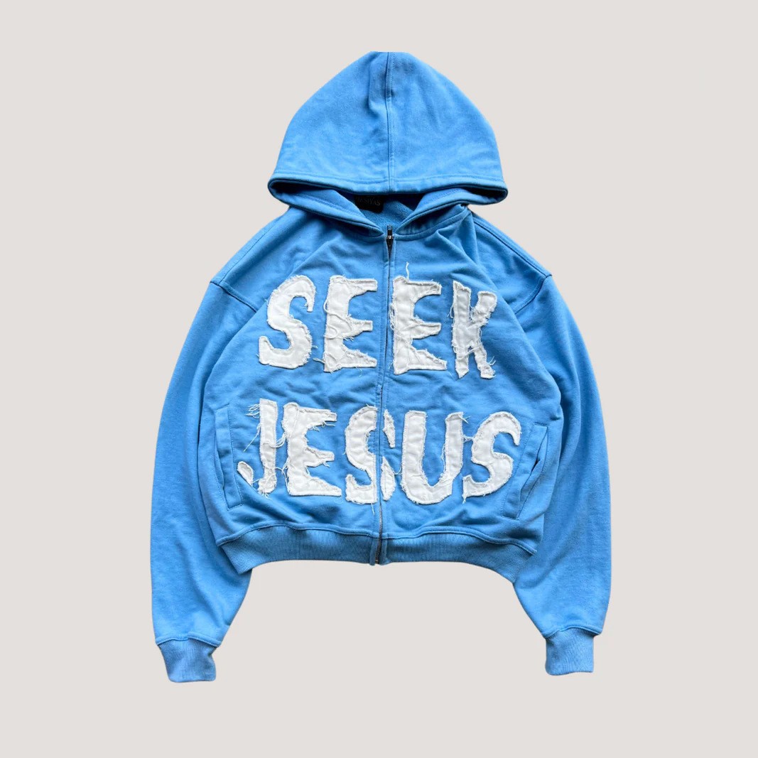 European And American Style Letter Printed Hoodie Zipper Cardigan Loose Hip Hop Sweater