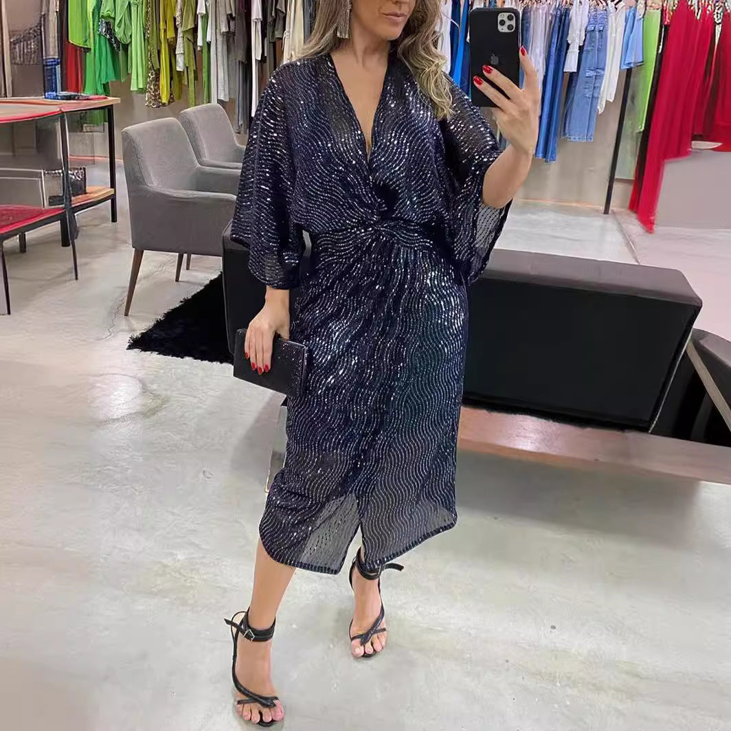 Solid-color Casual Womens Sequin Dress