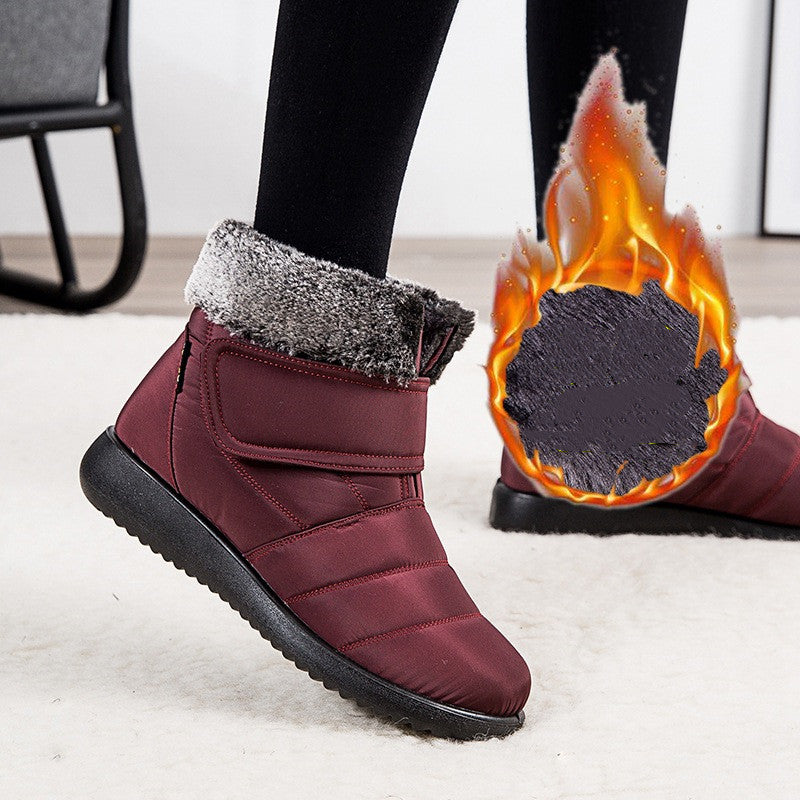 Women Snow Boots Winter Warm Plush Shoes With Velcro-design Flat Ankle Boots