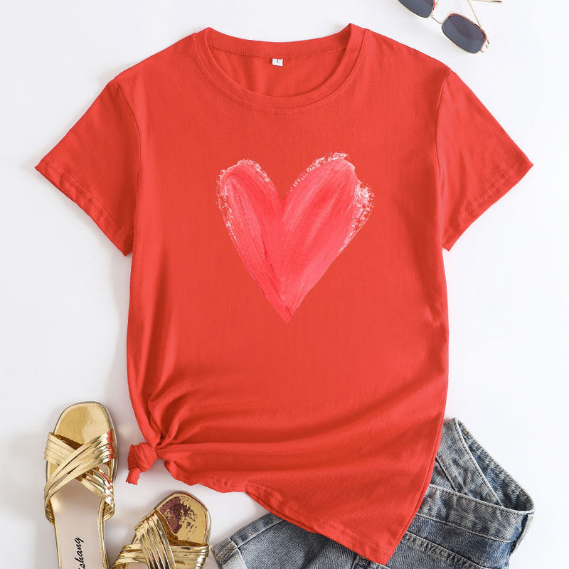 Women's Heart Printing Round Neck Short-sleeved T-shirt
